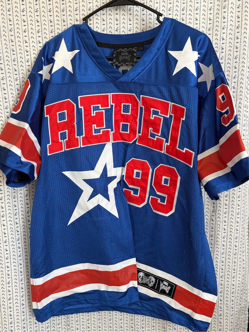 Red, white and blue jersey